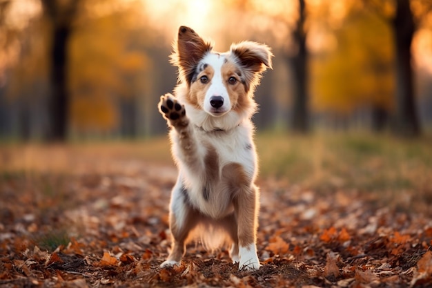 perro amigable moviendo la cola y listo para jugar generado por IA