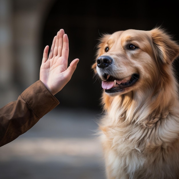 Un perro amigable ofreciendo una pata por un apretón de mano