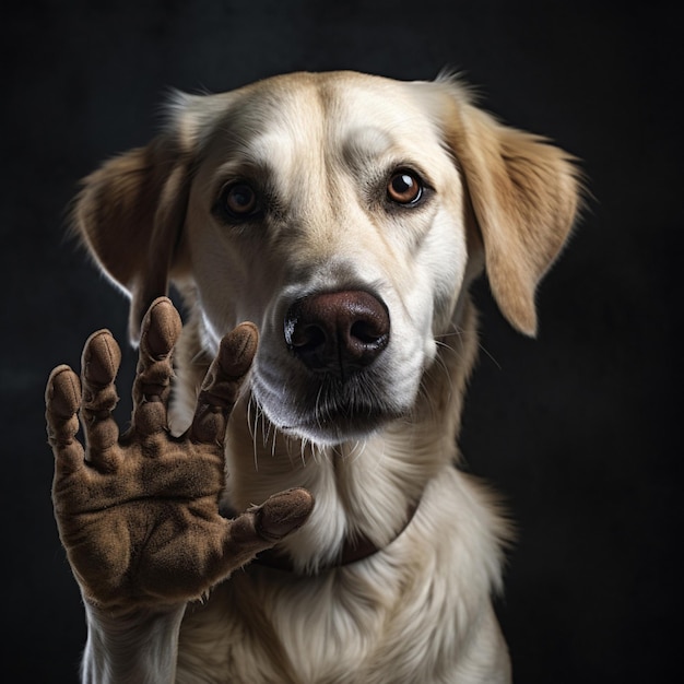 Un perro amigable ofreciendo una pata por un apretón de mano