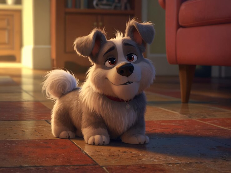 Perro animado al estilo de Pixar inspirado en una foto de la vida real de un pequeño