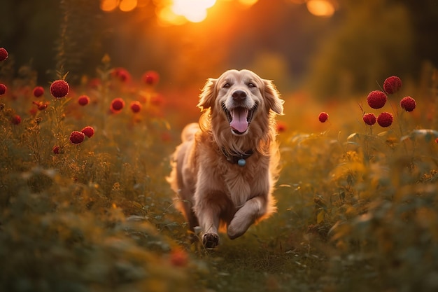 Perro animado corriendo por el parque