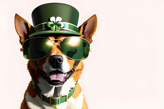 Perro Animal con sombrero verde del día de Patrick Banner de fondo del día de San Patricio feliz con espacio de copia IA generativa