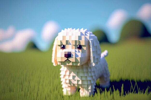 Perro, animales hechos de cubos 3d, ilustración voxel para videojuegos o ilustrando estudios de animación 3d y vfx, creados con tecnología Generative AI