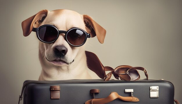 Foto un perro con anteojos de sol y un par de gafas de sol