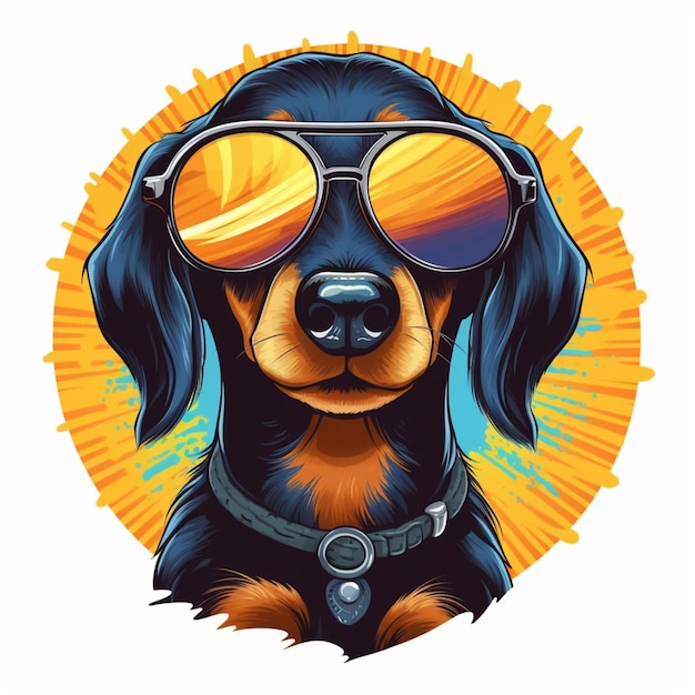 perro arafed con gafas de sol y un collar con un resplandor solar en el fondo ai generativo