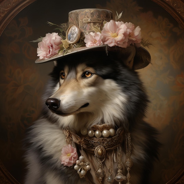 perro arafed con sombrero con flores y perlas ai generativo
