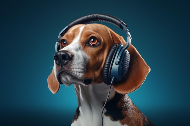 perro araffe con auriculares mirando a la cámara generativa ai