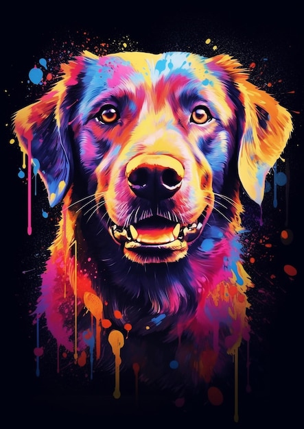 Perro de arte de línea con fondo de color abstracto