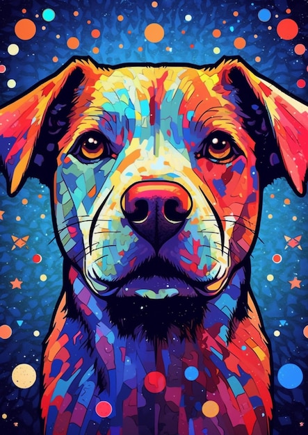 Perro de arte de línea con fondo de color abstracto