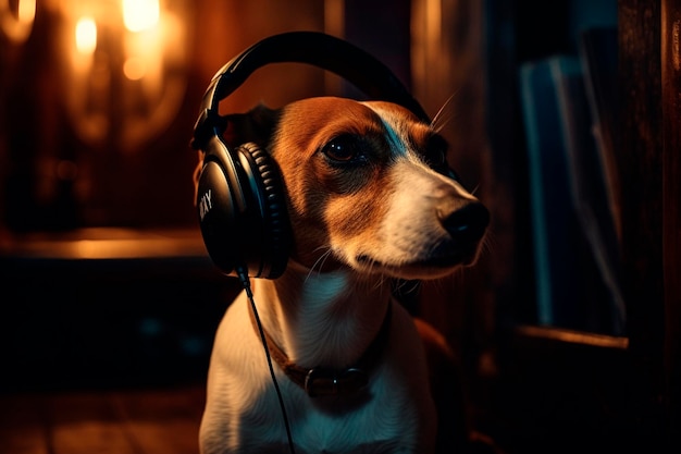 Perro con auriculares IA generativa