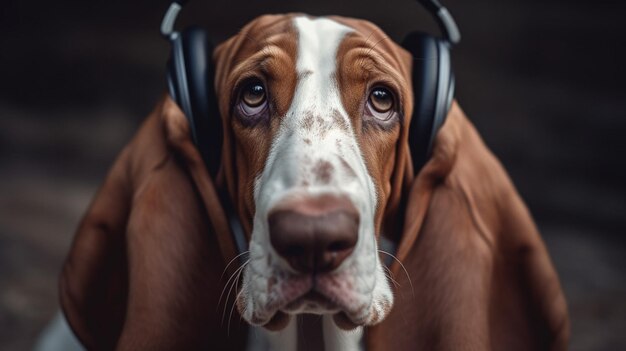 Un perro con auriculares