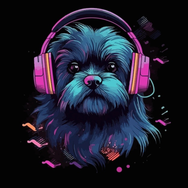 Un perro con auriculares