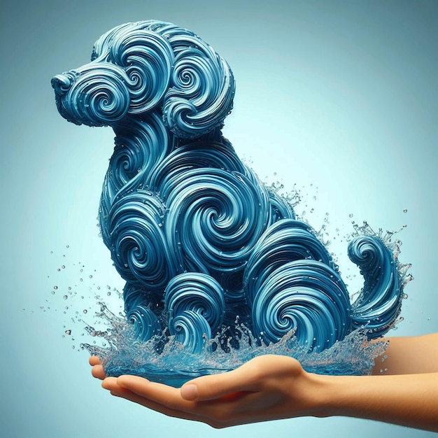 un perro azul con un salto de agua en él