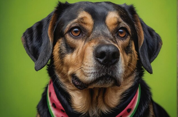 Un perro con una bandana con estampado de sandía