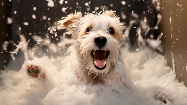 perro en un baño con flores