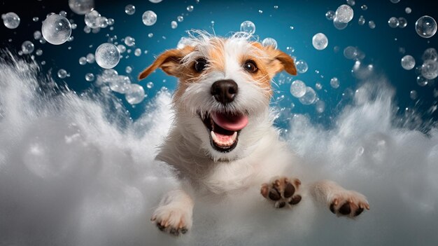 perro en un baño con flores