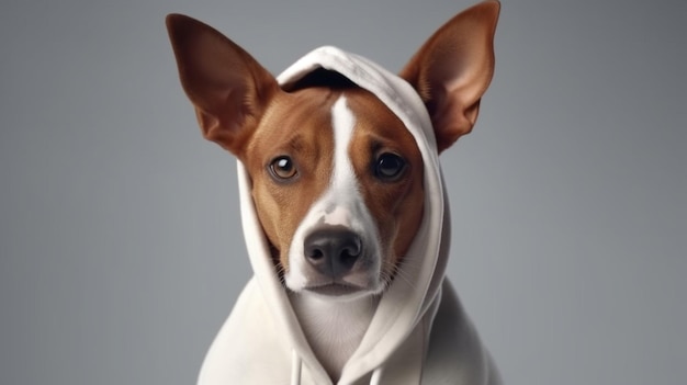 Perro basenji marrón y blanco con una sudadera negra con IA metGenerative