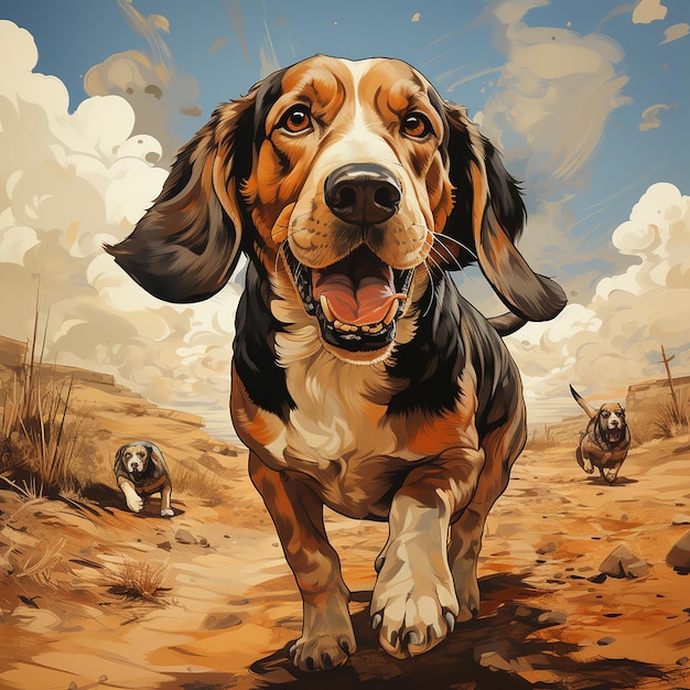 El perro basset que da la bienvenida Ilustración de un corredor hacia adelante