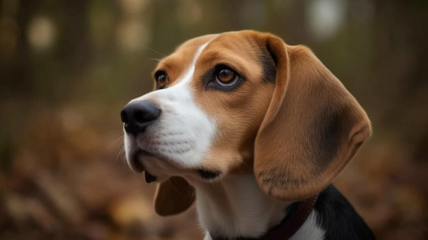 Un perro beagle con cara blanca y nariz negra.