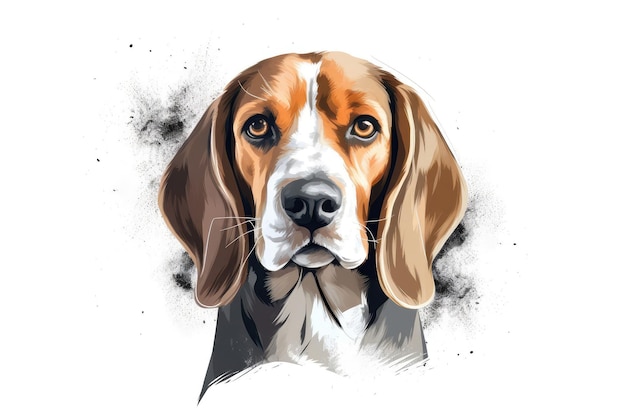 Perro Beagle Estilo minimalista Fondo blanco Ilustración plana caricaturesca IA generativa