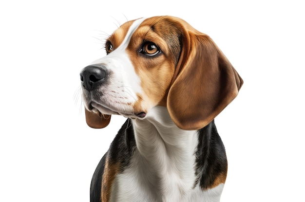 Un perro beagle con un fondo blanco.