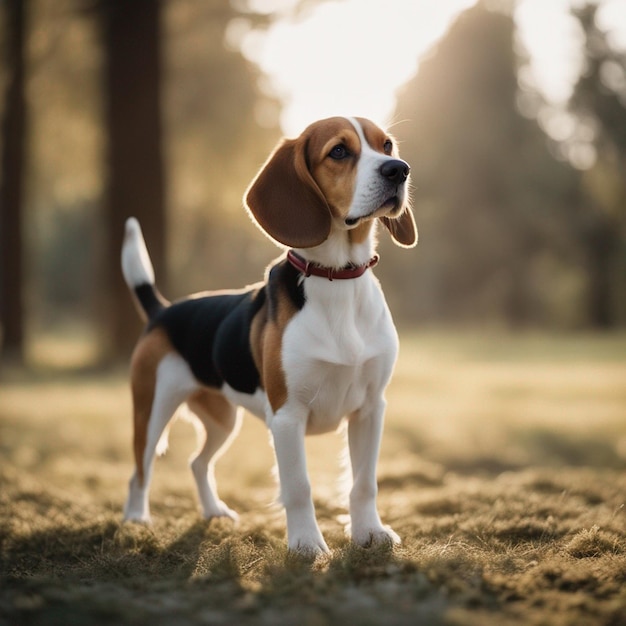 Un perro beagle hiperrealista de cuerpo completo con fondo blanco