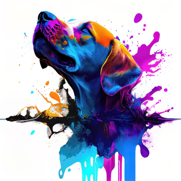 Perro beagle en salpicaduras de colores