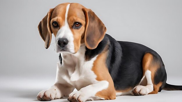 Perro Beagle sentado con fondo blanco