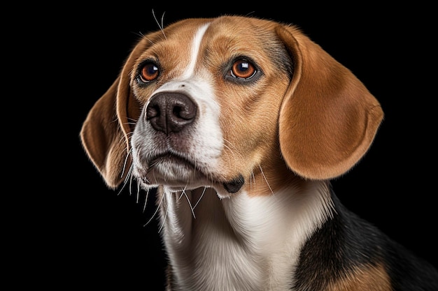 Un perro Beagles aislado sobre fondo negro liso