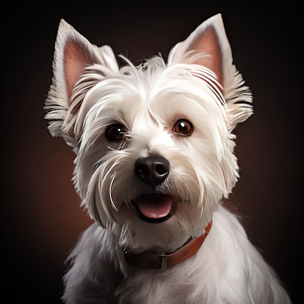 Foto un perro blanco con un cuello rojo y una etiqueta que dice perro