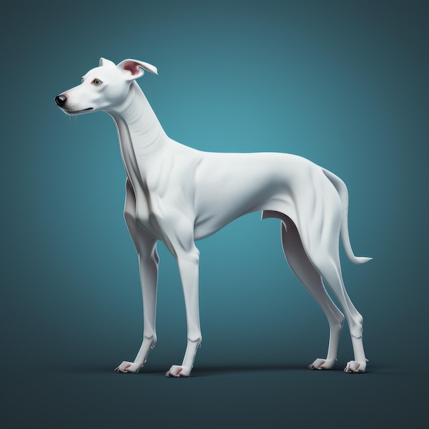 Perro blanco elegante y estilizado en estilo Zbrush 3d