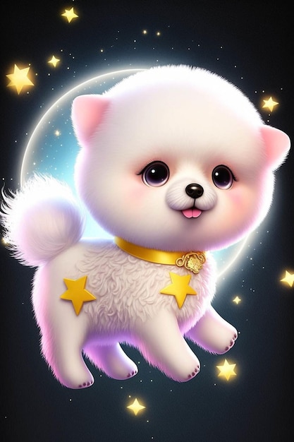 Perro blanco con una estrella en su collar ai generativo