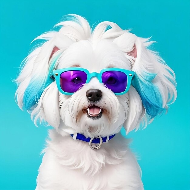 Foto un perro blanco con gafas de sol de moda.