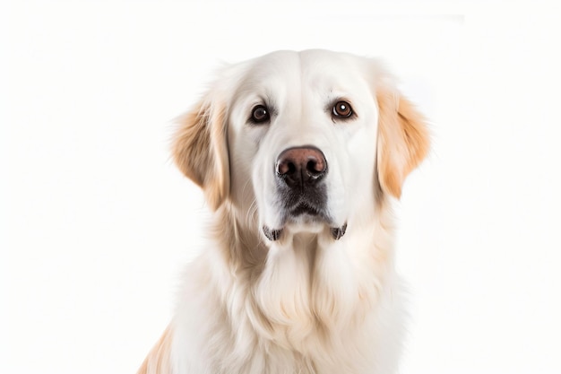 Perro blanco con un largo pelaje esponjoso y una expresión amistosa en su cara