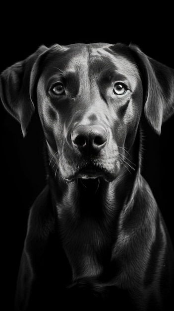 Perro blanco y negro en fondo oscuro IA generativa