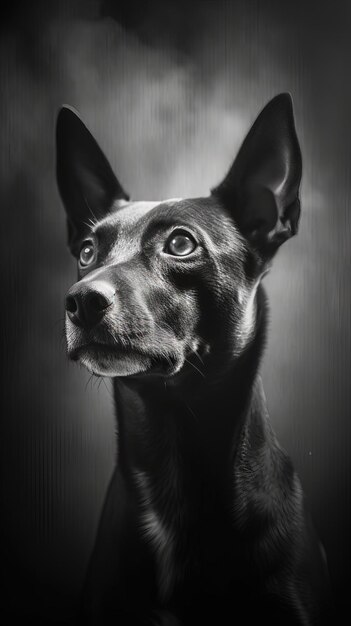 Perro blanco y negro en fondo oscuro IA generativa