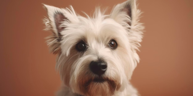 Un perro blanco con ojos negros y nariz negra.