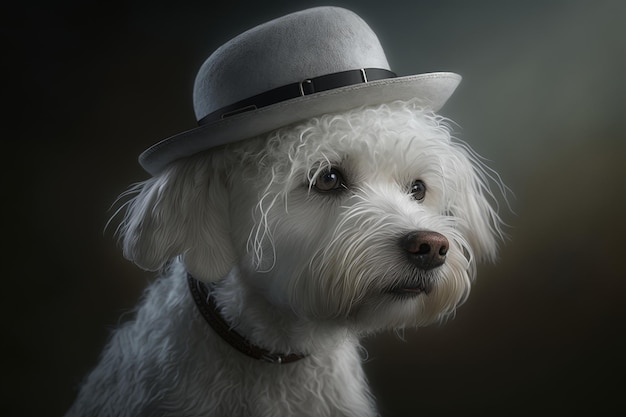 Perro blanco en el sombrero