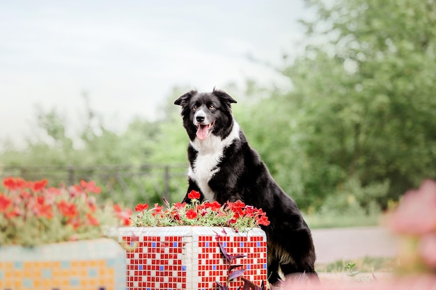 Perro border collie en la mañana