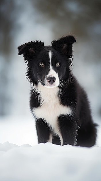 Un perro border collie en la nieve.