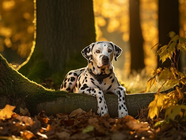 un perro en el bosque en otoño