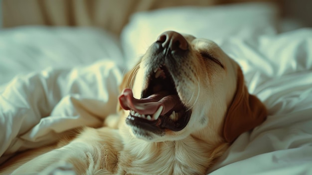 Un perro bostezando ampliamente somnoliento