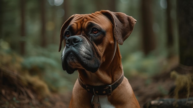 Un perro boxer en el bosque.