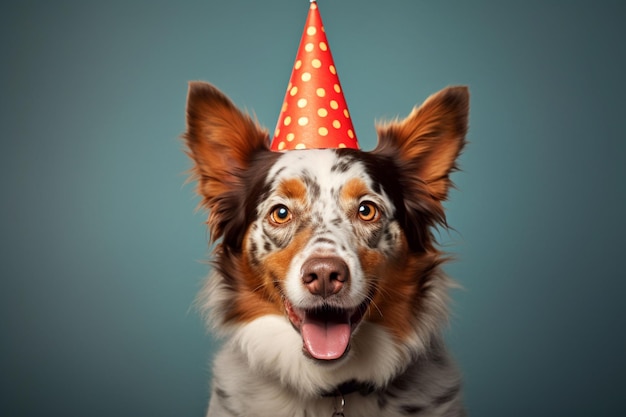 perro con un brillante sombrero de cumpleaños