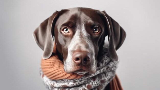 Un perro con una bufanda y una bufanda.