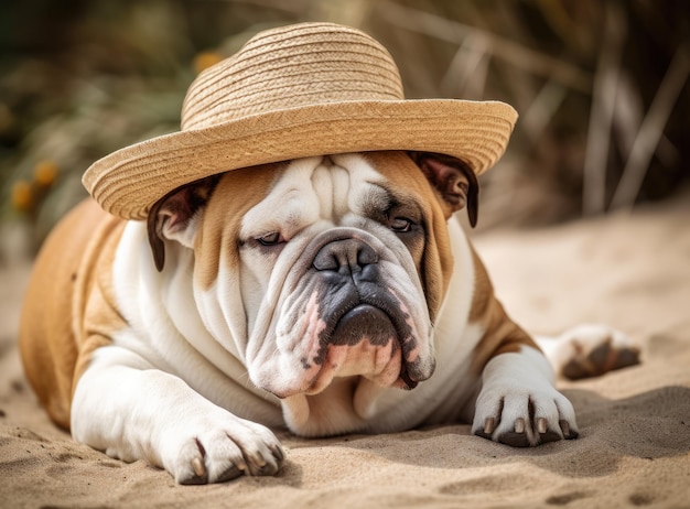 Perro bulldog francés vestido con traje de novia pirata con brazo de gancho de sombrero y vestido de pie en el paseo marítimo