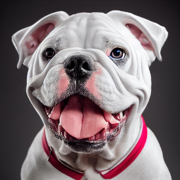 Perro bulldog inglés feliz con retrato de foto de estudio de gran sonrisa