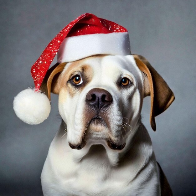 El perro Bullmastiff de Año Nuevo con el sombrero festivo