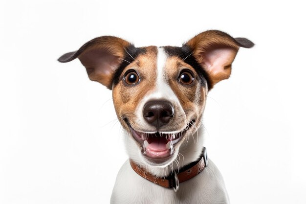 Perro cachorro feliz sonriendo en un fondo aislado IA generativa