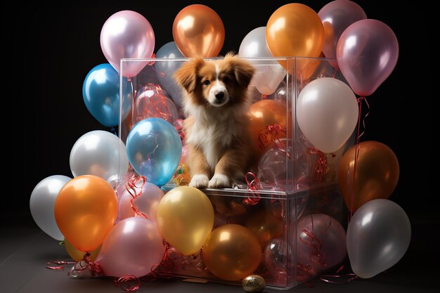 Perro en caja de cumpleaños